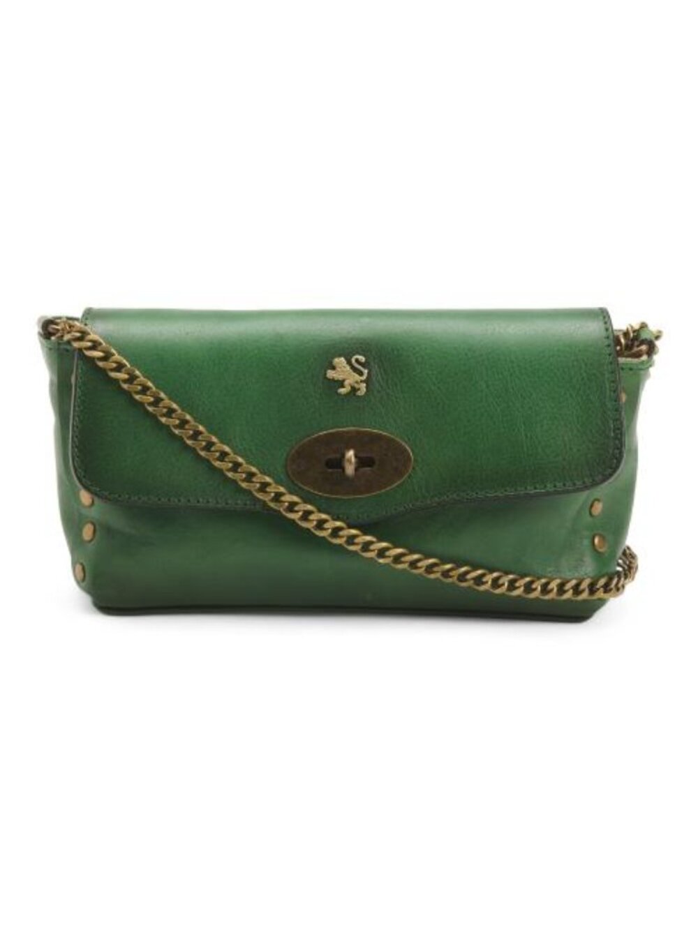 PRATESI Verde Made In Italy Leather East West Turn Lock Crossbody Chain Strap